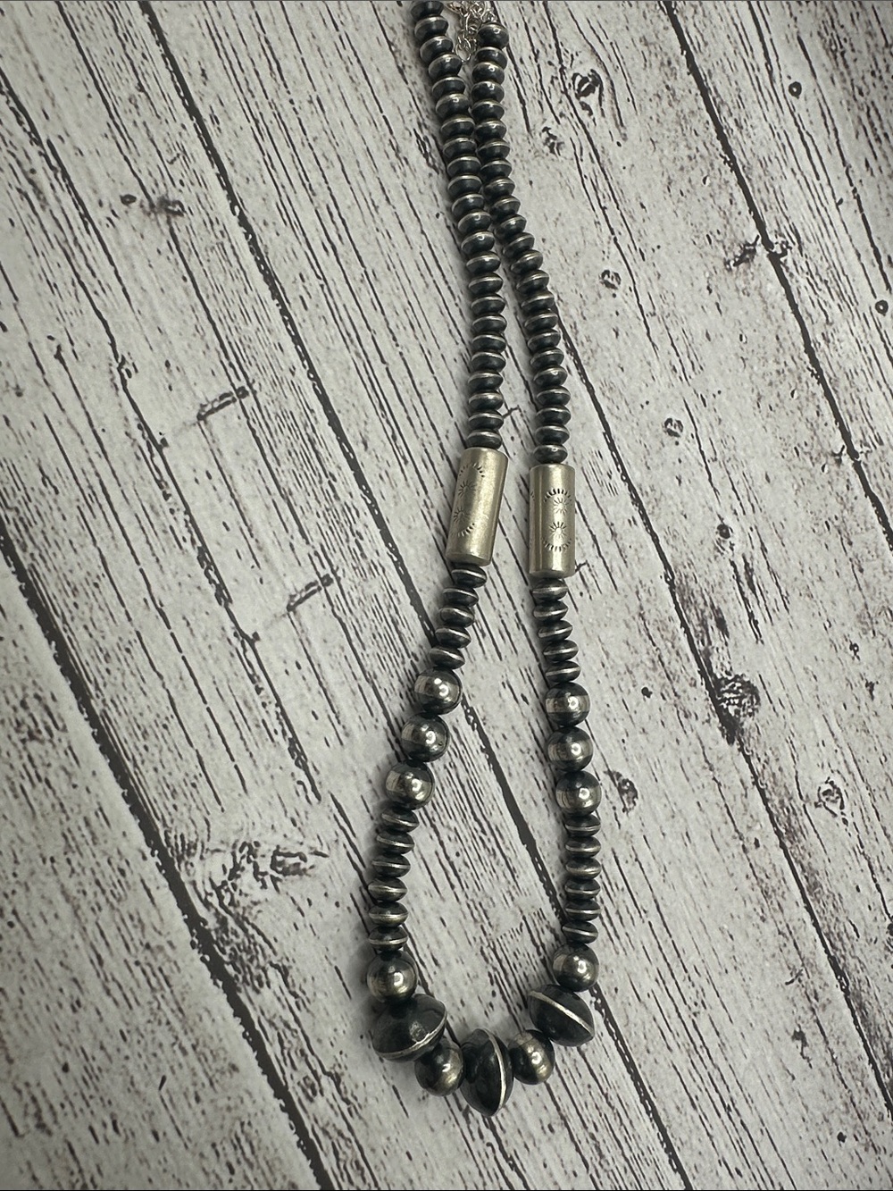 Sterling Silver Barrel Beaded Navajo-Inspired Necklace - Silver